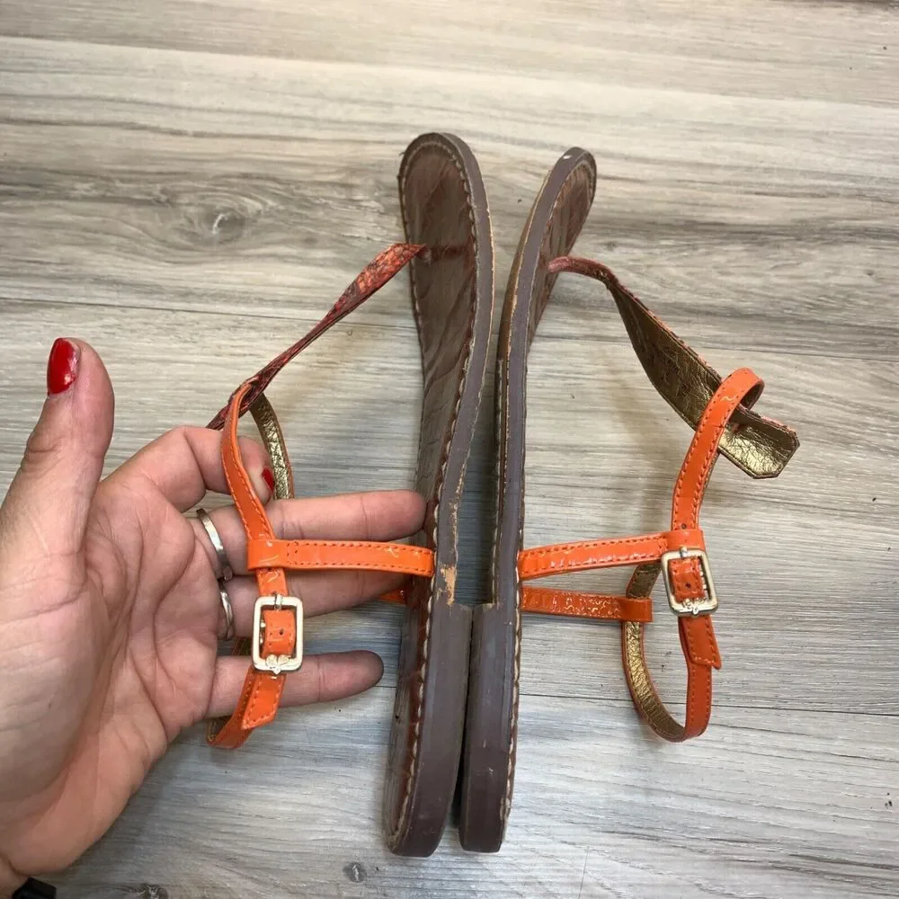 Sam Edelman Gigi Women's Orange Snake Thong T Strap Sandal Size 9 M - Picture 2 of 10